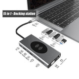 USB Type C HUB 15 in 1 USB3.0 Docking Station Wireless Charge HDMI-Compatible+PD+RJ45+VGA USB C Hub for  Laptop