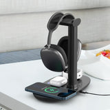 For Iphone 12/12 Pro Wireless Charger 4 In 1 Fast Charging Speed Headset Holder For Apple Watch/ (Black)
