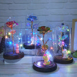 Artificial Eternal Rose Light in LED Light Glass Cover Luminous Preserved Flower With Pony Doll Ornaments Valentines Mothers Day