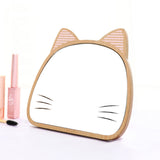 1 Pc Adjustable Makeup Mirror Wooden Cartoon Cat Table Cosmetic Mirror (Khaki)