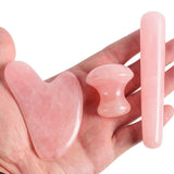 3 in 1 Natural Rose Quartz Guasha Jade Massage Stick for Facial Slimming Lifting Head Back Acupoints Relaxation Skin Health Care