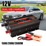EU Socket Car Inverter 12V 220V Power 1500W/2000W/2600W Converter 2 USB Webasto 12 V 24V To 220V auto Inversor Transformer Solar