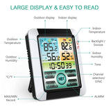 Indoor Outdoor Thermometer Wireless Digital Hygrometer Temperature Gauge With Time, Temperature Humidity Sensor