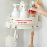 With Hooks Shower Caddy Spices Holder 360 Rotating Corner Shelf Wall Mount Shampoo Bathroom Organizer No Drilling Adhesive