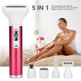 5 in 1 Electric Hair Remover Rechargeable Lady Shaver Nose Hair Trimmer Eyebrow Shaper Leg Armpit Bikini Trimmer Women Epilator