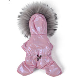 Luxury Fur Collar Dog Clothes Waterproof Windproof Dog Overalls for Small Dog Adjustable Waist Warm Puffy Pet Clothing Hair Free