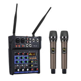 Stereo Audio Mixer Build-in UHF Wireless Mics 4 Channels Mixing Console With Bluetooth USB Effect For DJ Karaoke PC Guitar