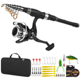 Fishing Rod and Reel Combo Carbon Fiber Telescopic Fishing Rod with Reel Combo Set Lures Jig Hooks Fishing Carrier Bag