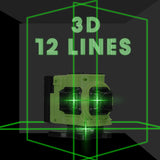 12 Lines Green Light Laser Level 3° Self-leveling Rechargeable Lithium Battery Leveling Tool Omnidirectional Ground Wall Sticker