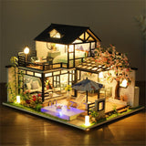 Diy Cabin Wooden Dollhouse Miniature With LED Light Ink Lanting Creative Gift Birthday Gift Small House Model Toy Art House