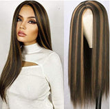 Wig Ladies Long Straight Hair Middle Split Color Rose Mesh Chemical Fiber Head Cover