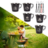 5 Pieces 304 Stainless Steel Milk Coffee Cups w/ Hanging Rope Handle Mugs for Camping Campfire BBQ Hiking
