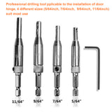 4pcs Self-Centering Hinge Hardware Drill Bits Set Door Cabinet Pilot Holes Drilling Locator HSS Recess 5/64 7/64 9/64 11/64 Inch