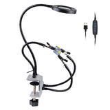 LED Magnifier Bench Vise Table Clamp 4pc Flexible Arms Third Hand Tool Soldering