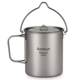 Aomiun Titanium 750ml Pot Water Cup Mug with Lid Camping Outdoor Pot Cup Folding Spork for Outdoor Camping Hiking Backpacking