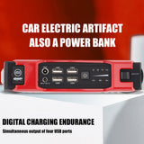 20000mAh Car Battery Jump Starter Portable Emergency 12V Car Battery Booster 15V/1A 4 USB Wireless Charging LED Flashlight