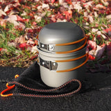 Outdoor Camping Cookware Set Portale Tableware Cooking Travel Cutlery Utensils Pot Pan Hiking Picnic Tools Orange Handle
