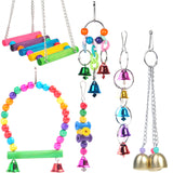 Parrot Hanging Cage  Bird Cage Toys for Parrots Reliable &amp; Chewable-Swing Hanging Chewing Bite Bridge Wooden Beads Ball Bell To