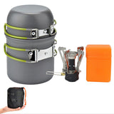 Outdoor Pot Mini Gas Stove Sets Camping Hiking Cookware Picnic Cooking Set Non-stick Bowls With Foldable Spoon Fork Knife