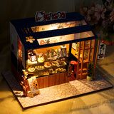DIY Wooden Dollhouse Assembled Sushi Dessert Shop Miniature with Furniture Doll House Casa Toys for Children Adult Gifts