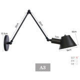 Black Rustic Vintage Swimming Arm Wall Lamp Retro Long Reading Lights on the Wall Adjustable Iron Applique Murale Luminaire Home