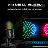 RGB Condenser Microphone Cardioid USB Mic Colorful Lighting Effect One-Button Mute Real-time Monitoring with Desktop Mic Stand