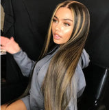 Wig Ladies Long Straight Hair Middle Split Color Rose Mesh Chemical Fiber Head Cover