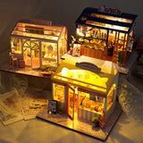 DollHouse Miniature Doll With LED Light House Creative Hand-assembled Small Shop Model Children toy gift Miniature Wood House