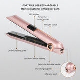 2 In1 Portable Curling Iron with USB Charging Wireless Hair Straightener Fast Heat Hair Straightener Hair Curler Styling Tool