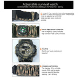 7 in 1 Outdoor Survival Watch Tactical Paracord Bracelet Watch with Compass Scraper Thermometer Paracord Whistle Camping Tools