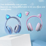Cat Ear Headphones, LED Lights Computer Headphones, Headset Bluetooth 5.0 Headphones, Support TF Card