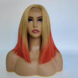 Short straight hair wig with gradient color chemical fiber headgear