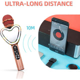 Heart Shape Bluetooth Karaoke Microphone,4 in 1 with LED Lights for KTV