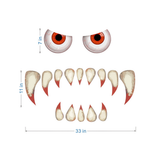 2 Sets Fiend Eyes Fangs Wall Decals Spooky Decals (Assorted Color)