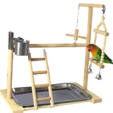 Parrot Playstands with Cup Toys Tray Bird Swing Climbing Hanging Ladder Bridge Wood Cockatiel Playground Bird Perches 53x23x36Cm