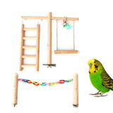 Parrot Playground Bird Wooden Standing Ladder Swing Cage Toys (Self-Assembly, Pendants Random Color)