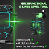 Multifunctional 3D 12 Lines Laser Level Tool Horizontal and Vertical Cross Lines Self-leveling Laser Level 360 + Extension Bar