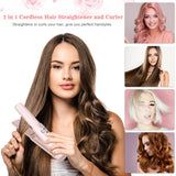 2021 New 2 in 1 Cordless Hair Straightener and Curler USB Rechargeable 3 Levels Adjustable Temps Mini Portable Hair Flat Iron