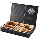 24Pcs Dinnerware Set Gold Cutlery Set Stainless Steel Steak Knife Fork Coffee Spoon Gift Box Flatware Set Kitchen Accessories