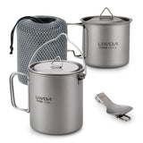 Lixada 3 Pieces Titanium 750ml Pot 420ml Water Cup Mug with Lid Handle Folding Spork Outdoor Camping Picnic  Cookware