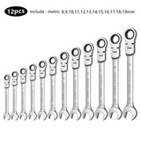 Flex Head Ratcheting Wrench Set,Combination Ended Spanner kits, Chrome Vanadium Steel Hand Tools Socket Key Ratchet Wrench set