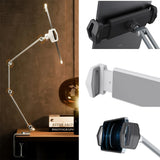 360 Degree Long Arm Tablet Stand Three Shaft Design Multi Angle Adjustable Tablet Support Desktop Aluminum Phone Clip Holder