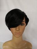 Ladies Wig Short Straight Hair Black Slanted Fiber Head Cover