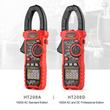 HT208A/D Professional Digital Clamp Meter Anto-Range 1000A 1000V AC DC Current Clamp True RMS VFD REL Ohm Capacitor NCV Tester