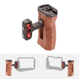 Universal Camera Cage Left/Right Side Handle Wooden Hand Grip with 1/4 Screw Hole Cold Shoe Mount for Camera Cage
