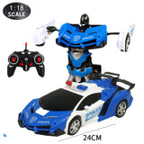 24CM 1:18 RC Car Toy Remote Transformation Robot One Key Deformation Electric Remote-controlled Toy Police Cars for Kids Boy E01