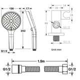 3 Function Bathroom Hand Shower ABS Round Gray Portable Shower Head With Copper Base And 1.5M Stainless Steel Hose