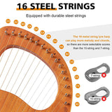 Lyre Harp, 16 String Mahogany Plywood Body String Instrument with Tuning Wrench and Storage Bag&amp;Tuning Tool