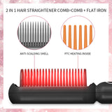Hair Straightener Brush Hot Comb Ceramic Electric Hair Curling iron Anti Scald  Ionic Straightening Brush Styling Tool 2 In 1
