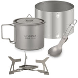 Lixada 3 Pieces Titanium 750ml Pot 420ml Water Cup Mug with Lid Handle Folding Spork Outdoor Camping Picnic  Cookware